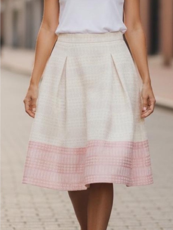 ANTONIO MELANI Dresses & Skirts - ANTONIO MELANI Cream A-Line Midi Skirt with Pink Hem
